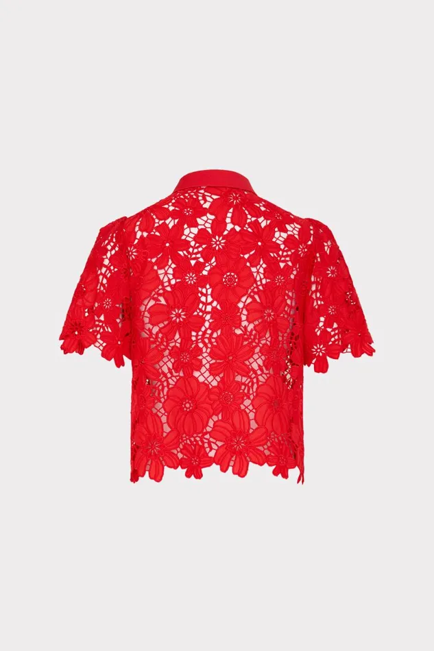 Milly Addison Roja Lace Top Red Women Matching Sets