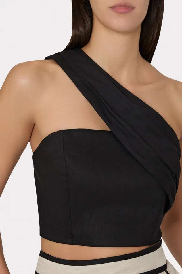 Milly Arantza Draped One Shoulder Top Black Women Tops