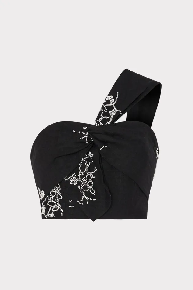 Milly Beaded Embroidery Top Black Women Matching Sets