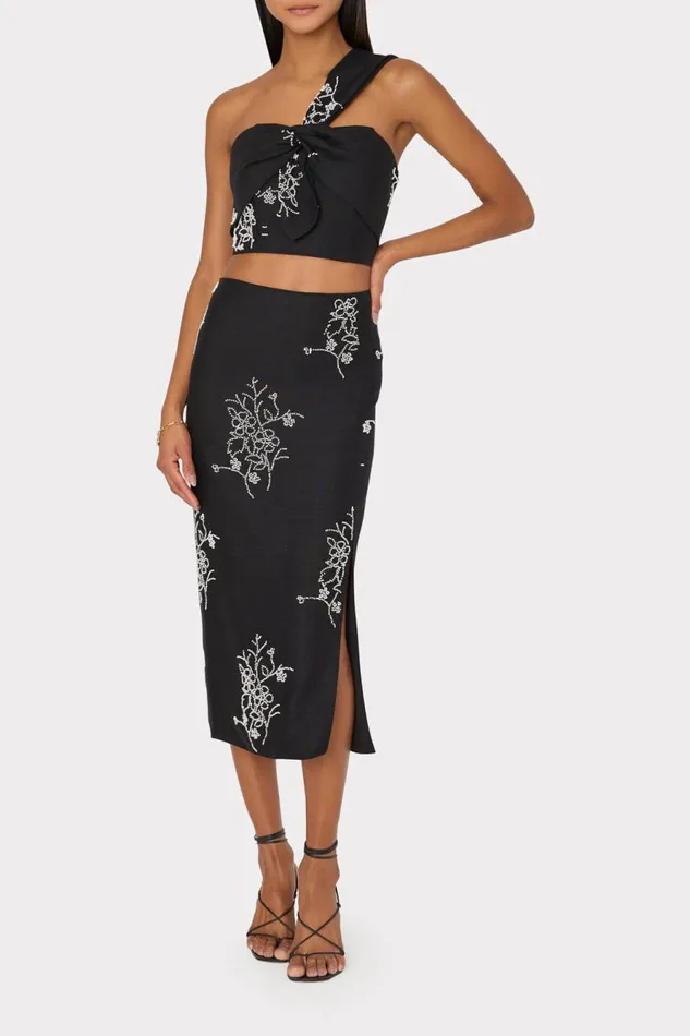 Milly Beaded Embroidery Top Black Women Matching Sets