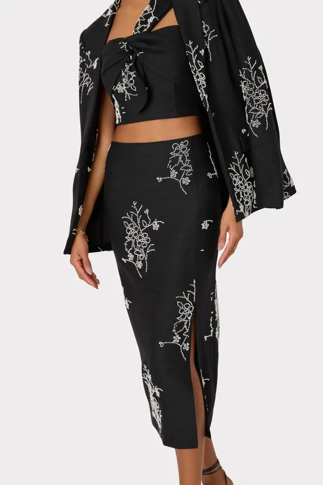 Milly Beaded Embroidery Top Black Women Matching Sets