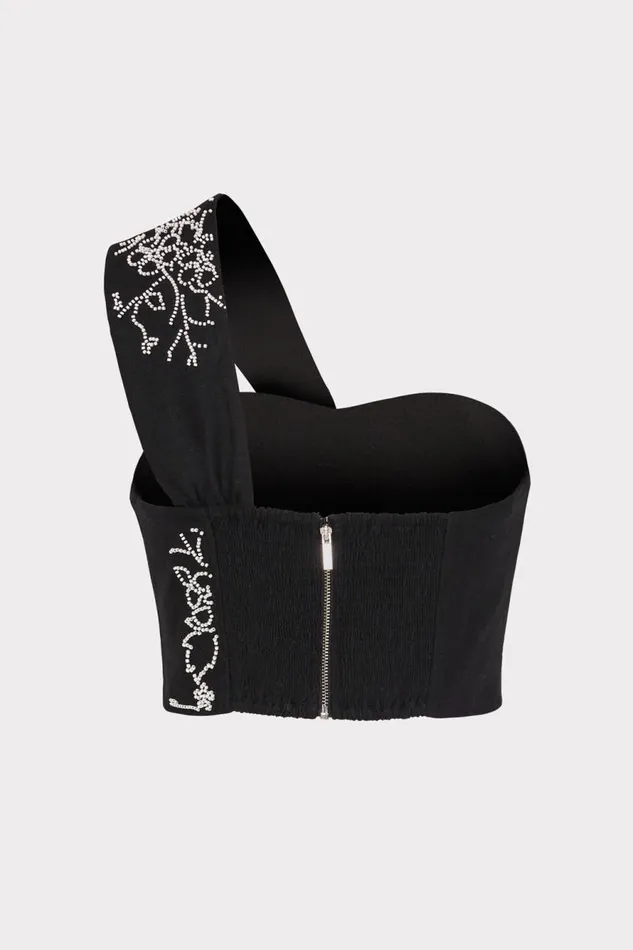 Milly Beaded Embroidery Top Black Women Matching Sets