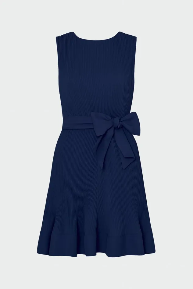 Milly Carreen Pleated Mini Dress Navy Women Dresses