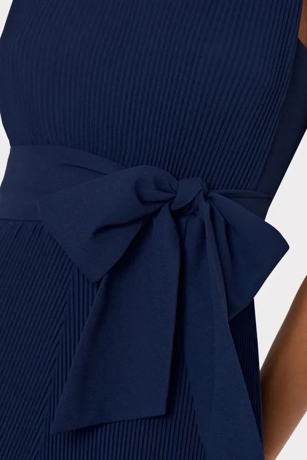 Milly Carreen Pleated Mini Dress Navy Women Dresses