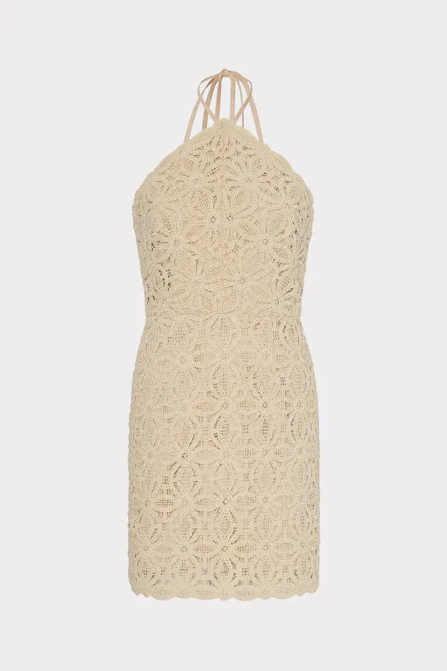 Milly Celeste Beaded Crochet Halter Dress Natural Women Sweaters and Knits
