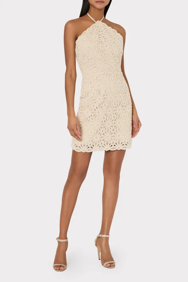 Milly Celeste Beaded Crochet Halter Dress Natural Women Sweaters and Knits