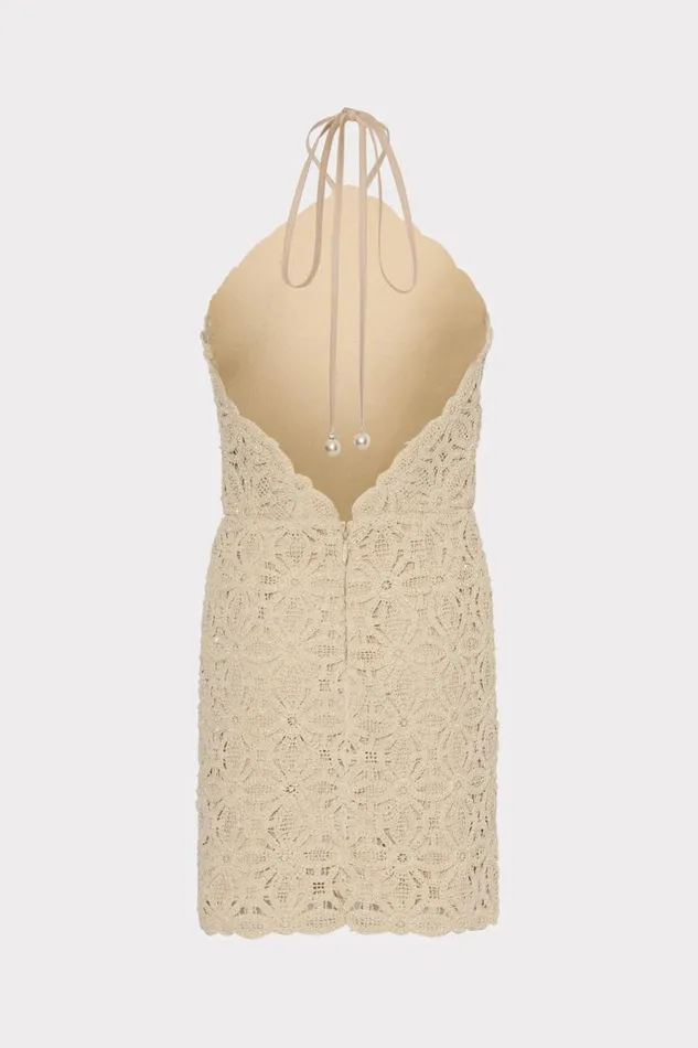 Milly Celeste Beaded Crochet Halter Dress Natural Women Sweaters and Knits