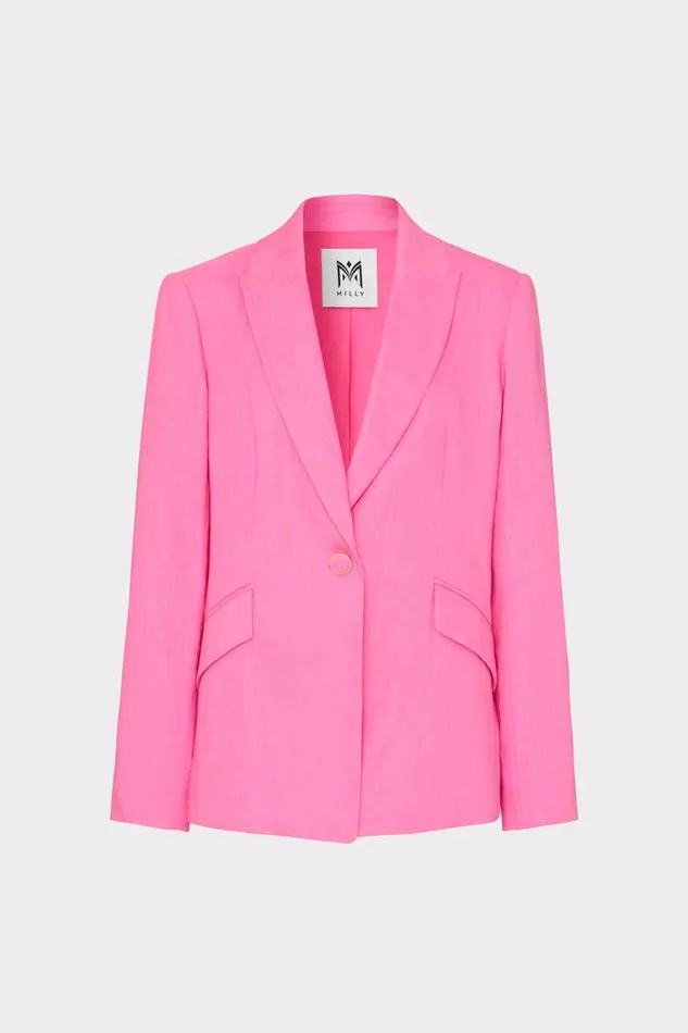 Milly Christelle Solid Linen Blazer Pink Women Coats and Jackets