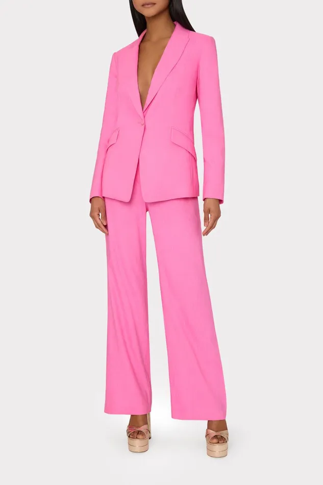 Milly Christelle Solid Linen Blazer Pink Women Coats and Jackets