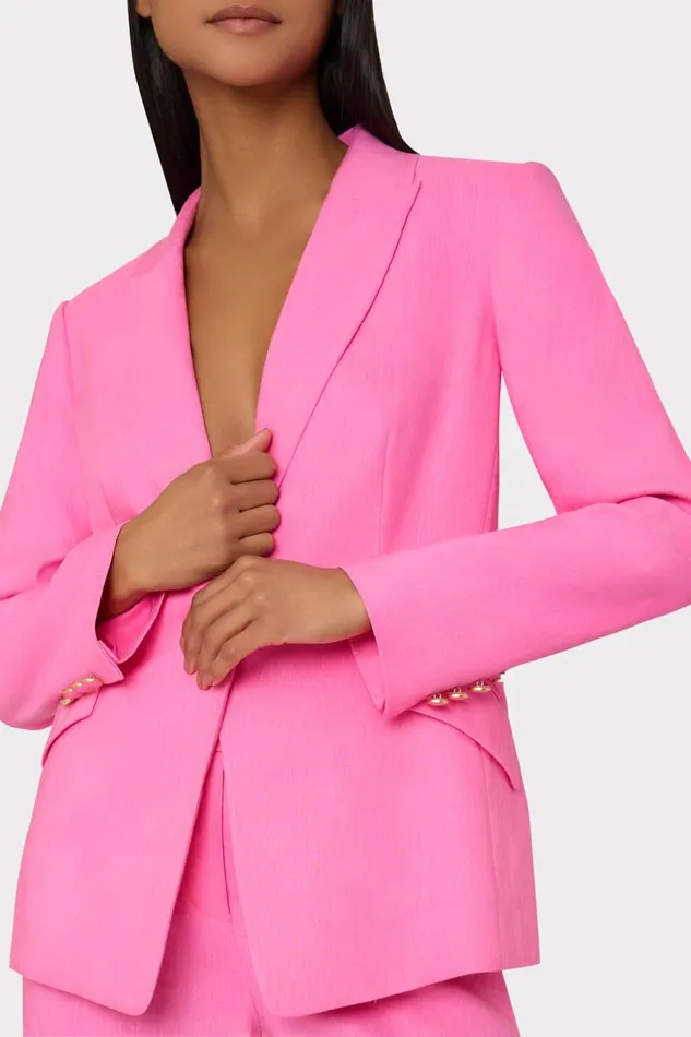 Milly Christelle Solid Linen Blazer Pink Women Coats and Jackets