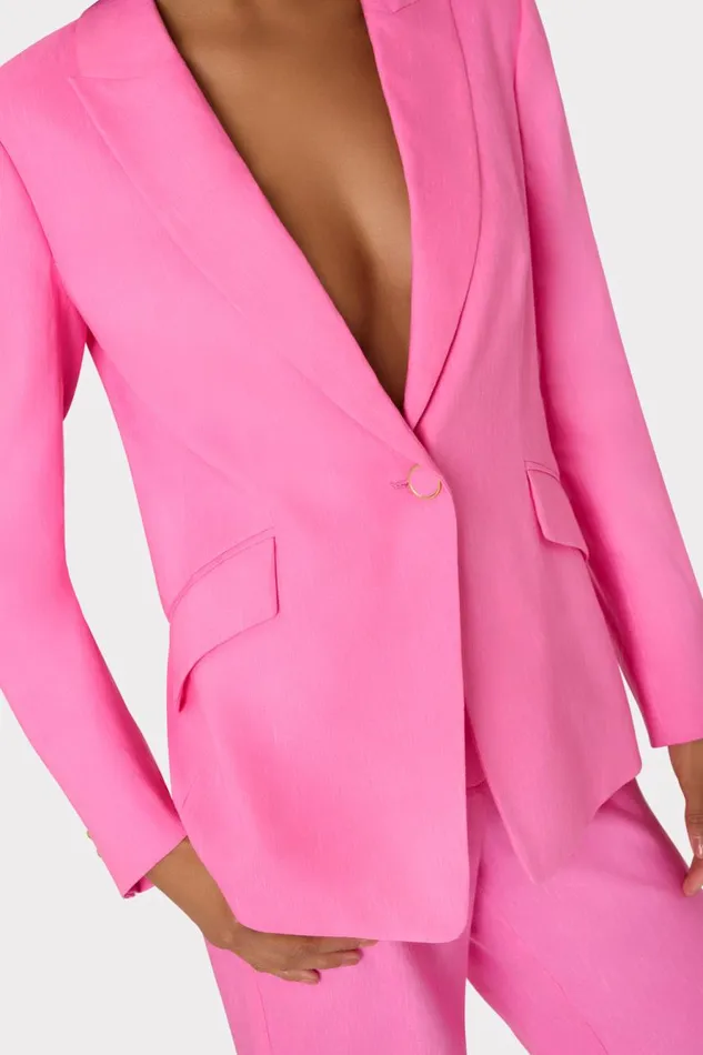Milly Christelle Solid Linen Blazer Pink Women Coats and Jackets
