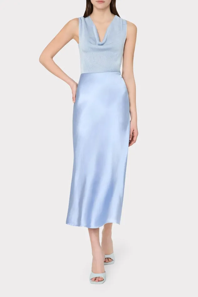 Milly Ella Hammered Satin Skirt Ice Blue Women Skirts