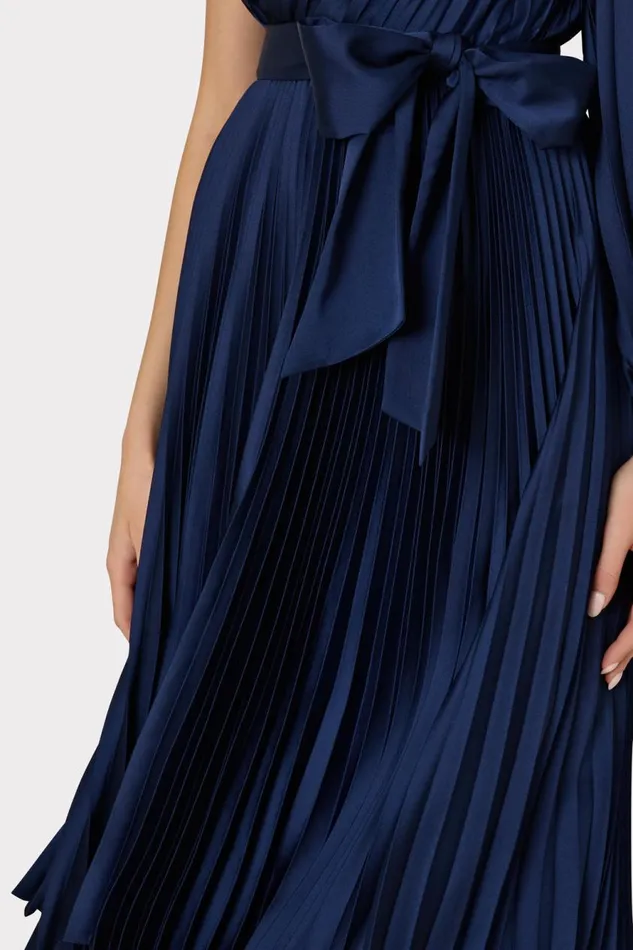 Milly Essi Satin Pleated One Shoulder Dress Navy Women Dresses