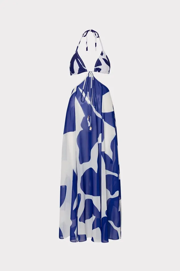 Milly Grand Foliage Convertible CoverUp Navywhite Women Swim and Coverups