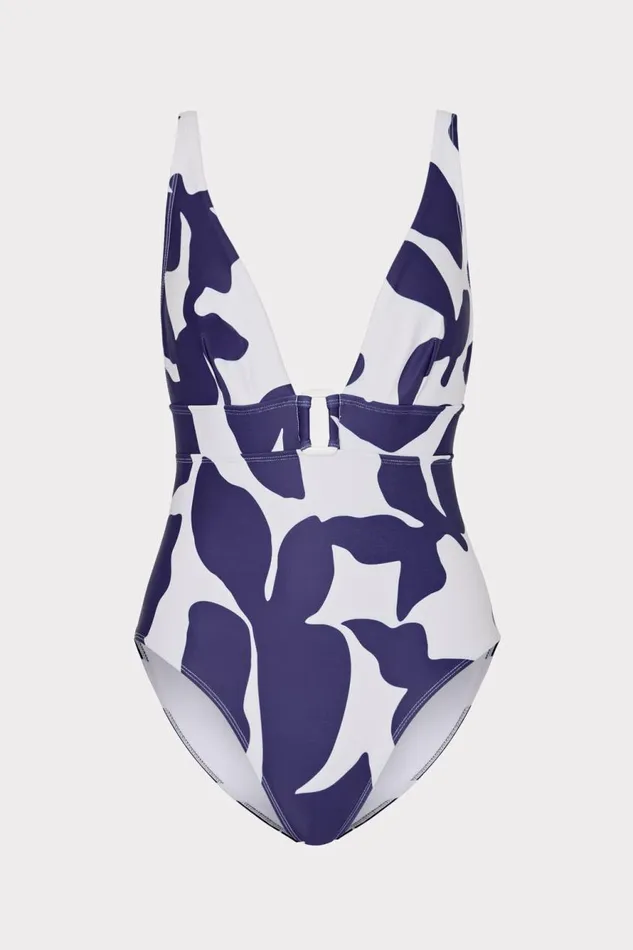 Milly Grand Foliage One Piece Navywhite Women Swim and Coverups