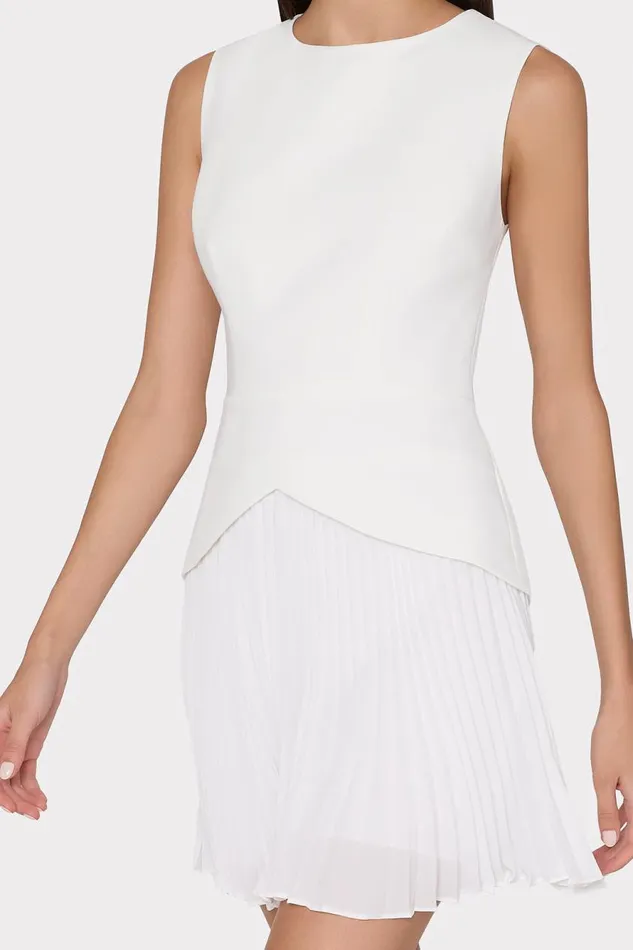 Milly Haddy Pleated Mini Dress Ecru Women Dresses