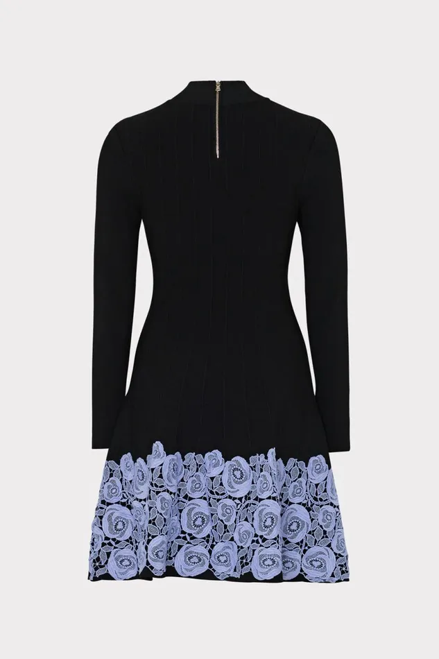 Milly Khai Lace Trim Fit And Flare Dress Black Women Sweaters and Knits
