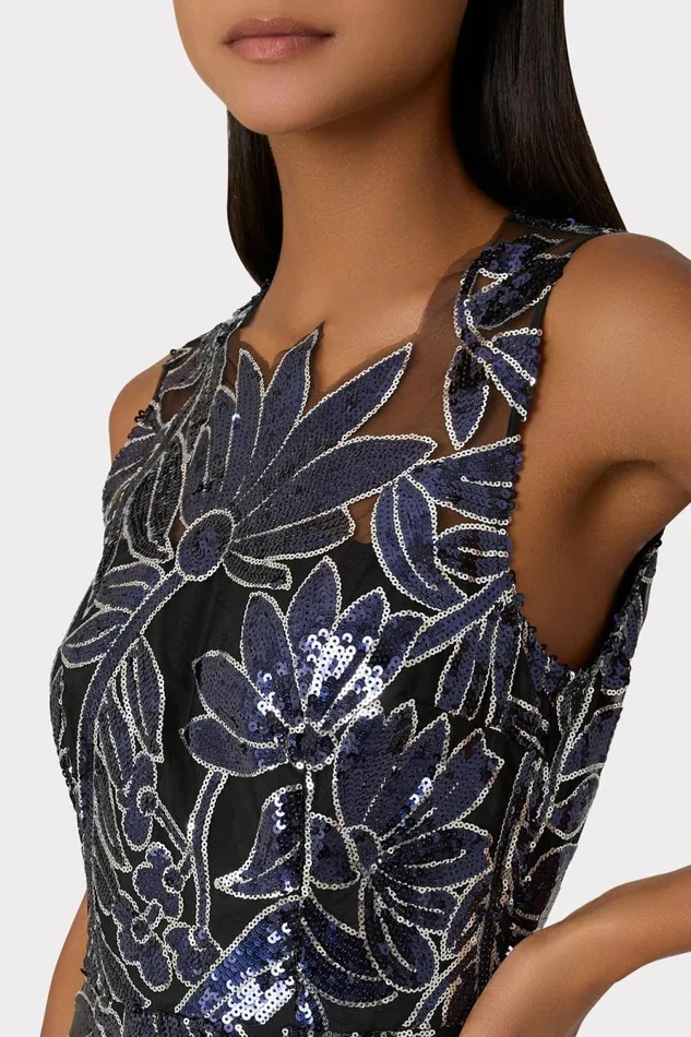 Milly Kinsley Floral Sequins Dress Navysilver Women Dresses