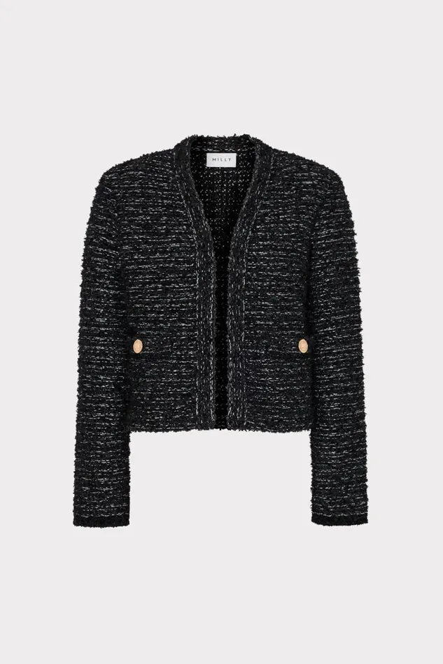 Milly Knit Textured Boucle Cardigan Jacket Black Multi Women Coats and Jackets