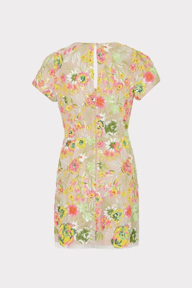 Milly Kyla Botanical Petals Sequins Dress Green Multi Women Dresses