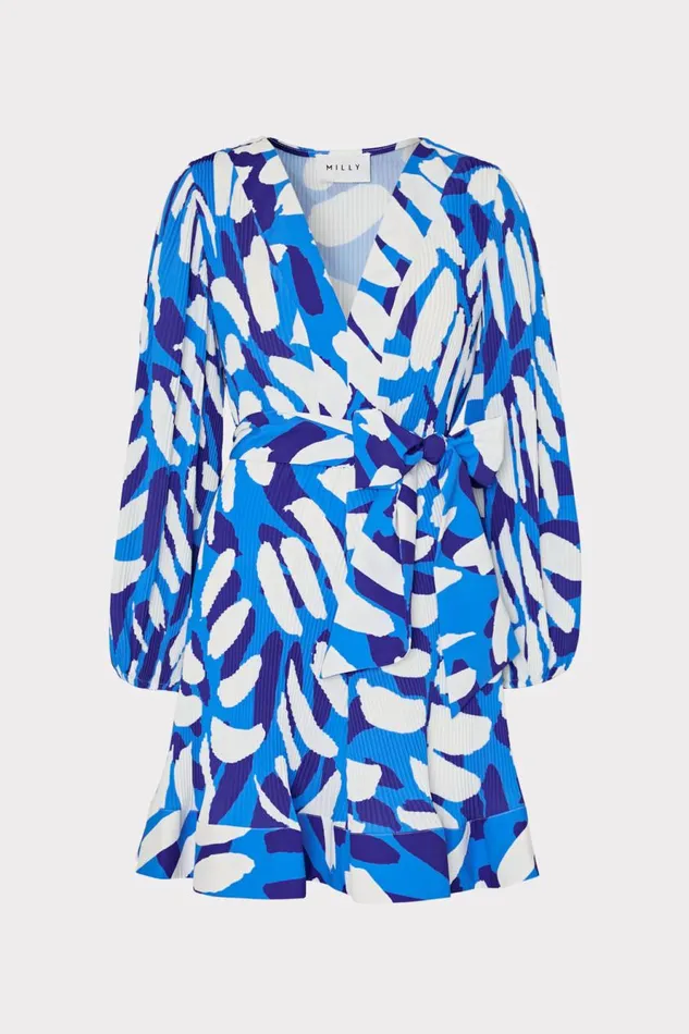 Milly Liv Brushstroke Pleated Dress Blue Multi Women Dresses