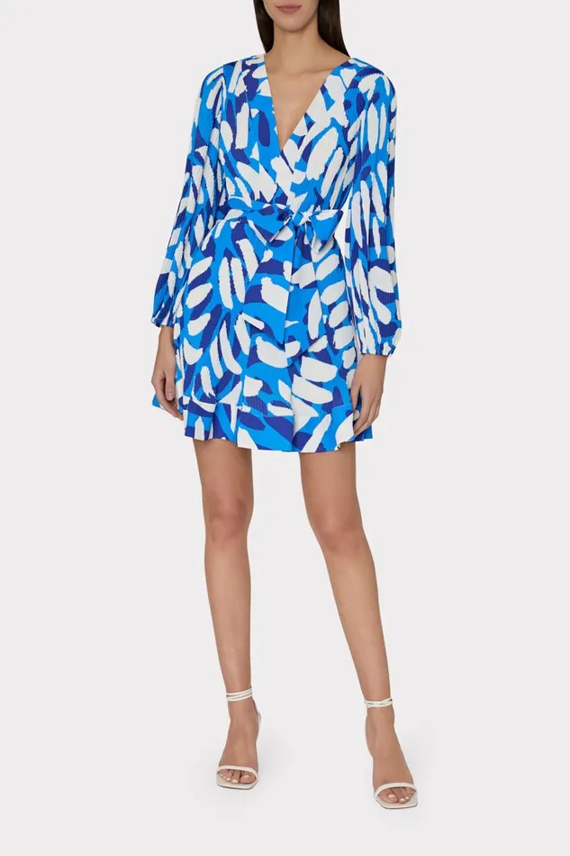 Milly Liv Brushstroke Pleated Dress Blue Multi Women Dresses