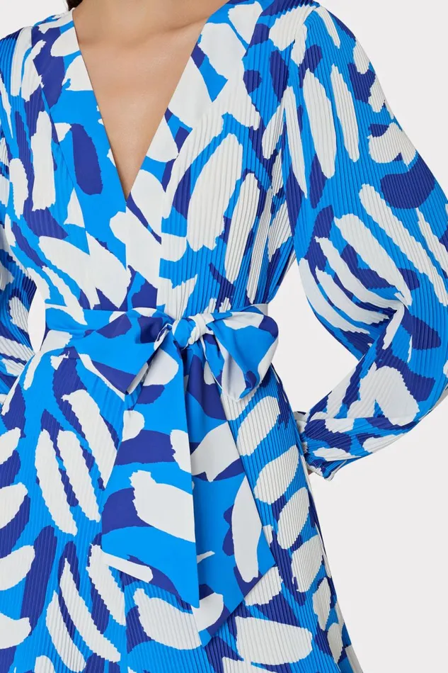 Milly Liv Brushstroke Pleated Dress Blue Multi Women Dresses