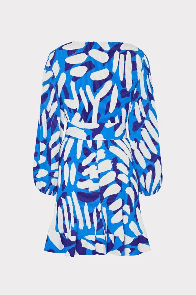 Milly Liv Brushstroke Pleated Dress Blue Multi Women Dresses