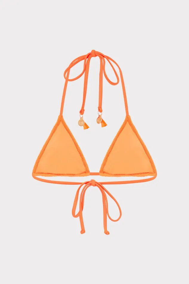 Milly Lori Textured Triangle Bikini Top Neon Orange Women Swim and Coverups
