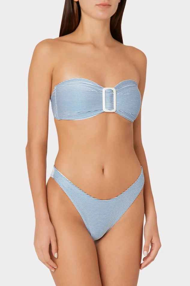 Milly Margot Textured Stripe Bikini Bottom Navywhite Women Swim and Coverups