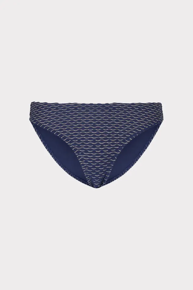 Milly Margot Textured Waves Bikini Bottom Navy Women Swim and Coverups