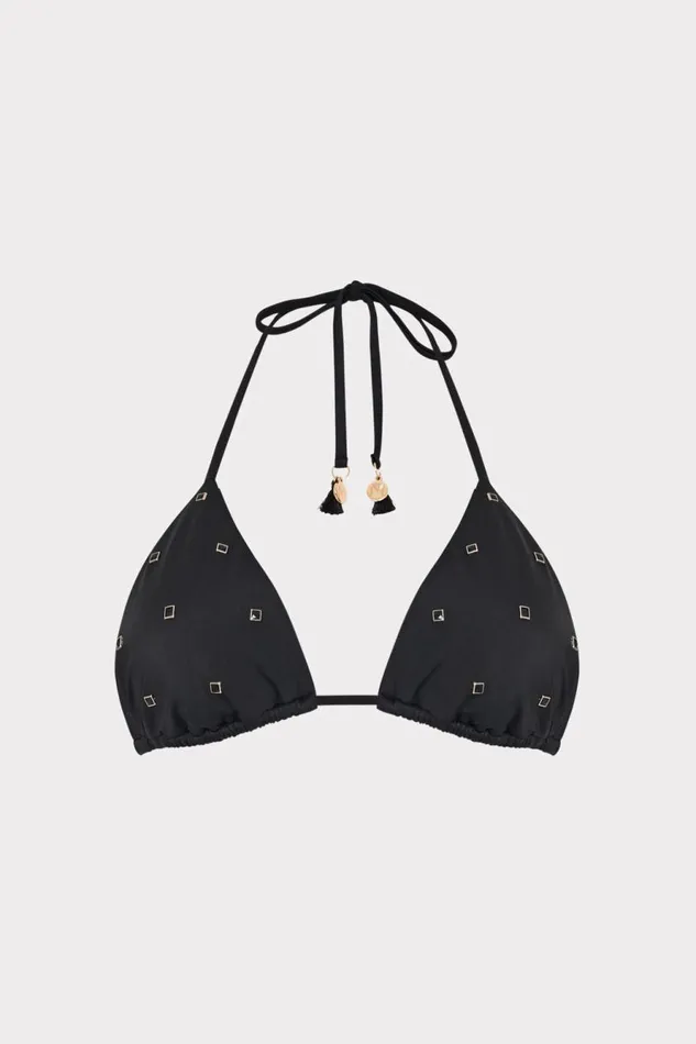 Milly Millie Diamond Heat Set Triangle Bikini Top Black Women Swim and Coverups