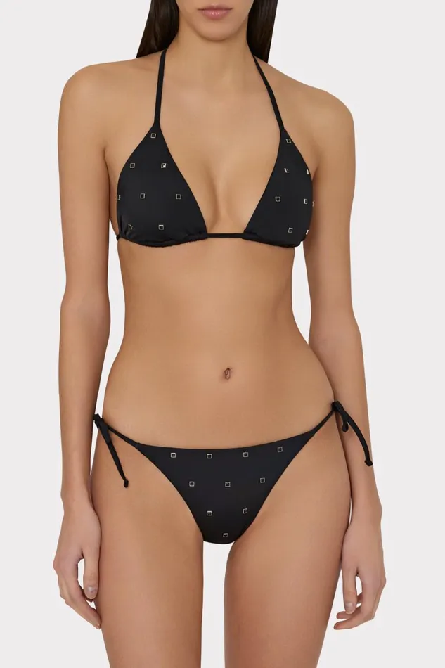 Milly Millie Diamond Heat Set Triangle Bikini Top Black Women Swim and Coverups