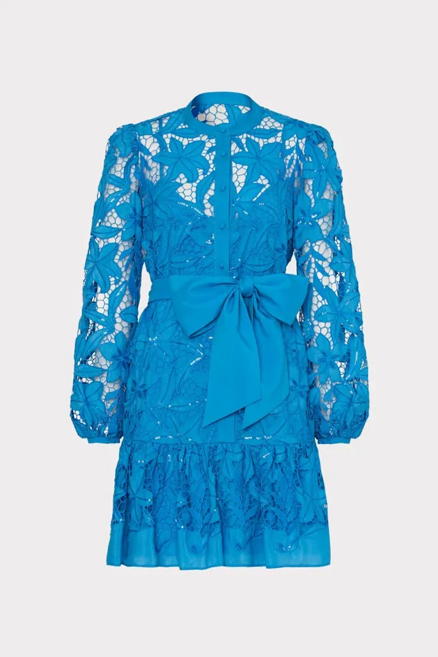 Milly Nellie Sequin Embellished Eyelet Dress Blue Women Dresses