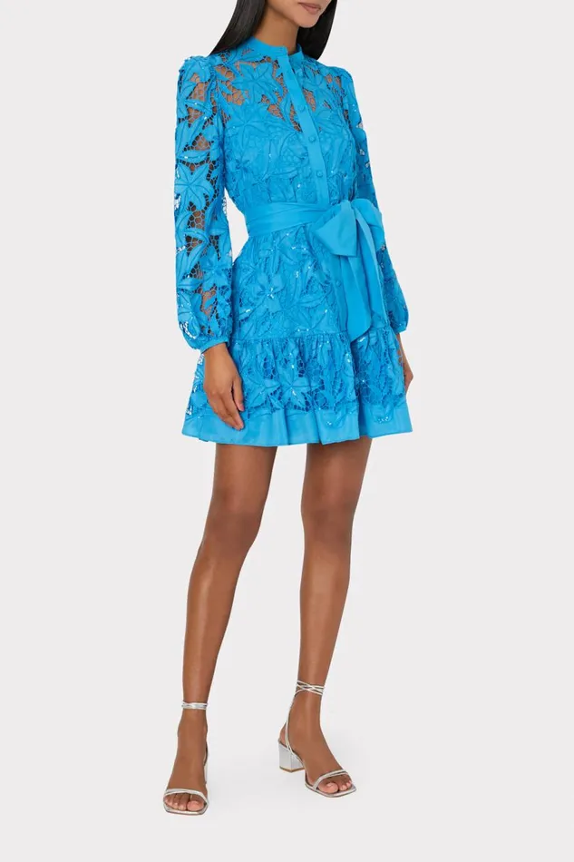 Milly Nellie Sequin Embellished Eyelet Dress Blue Women Dresses