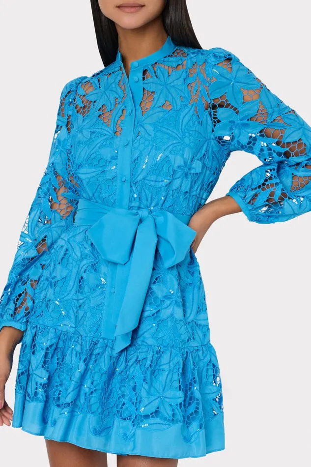 Milly Nellie Sequin Embellished Eyelet Dress Blue Women Dresses