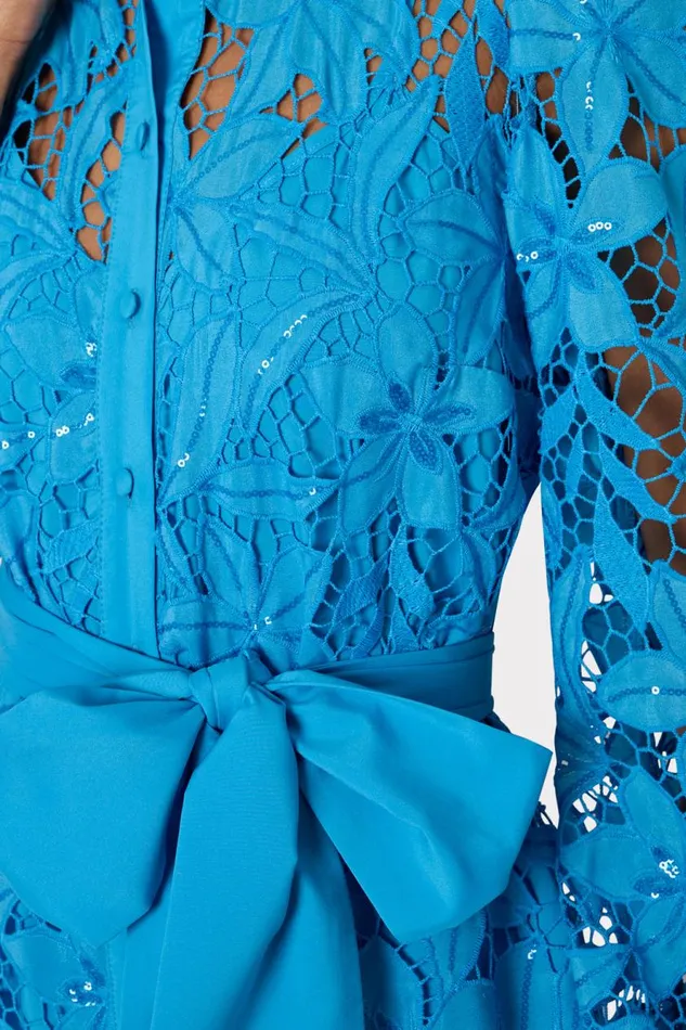 Milly Nellie Sequin Embellished Eyelet Dress Blue Women Dresses