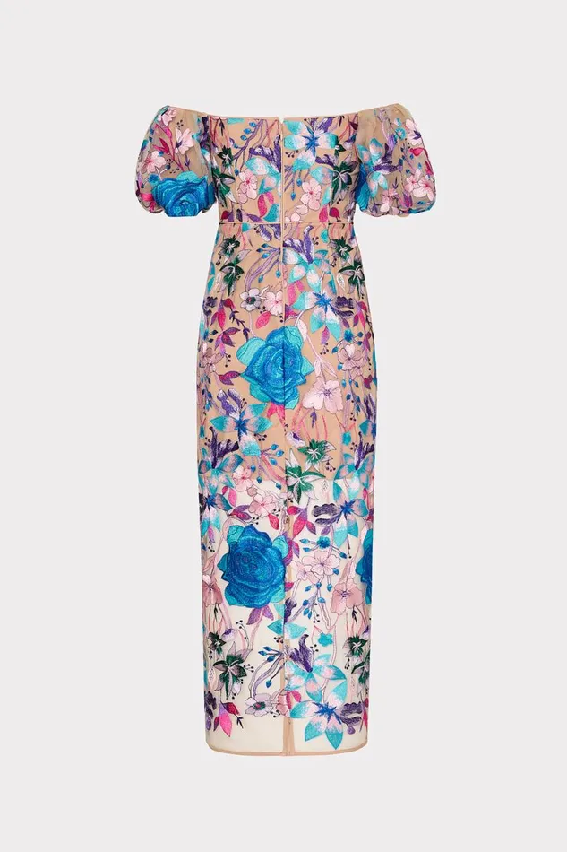 Milly Nira Fall Floral Embroidered Dress Blue Multi Women Dresses