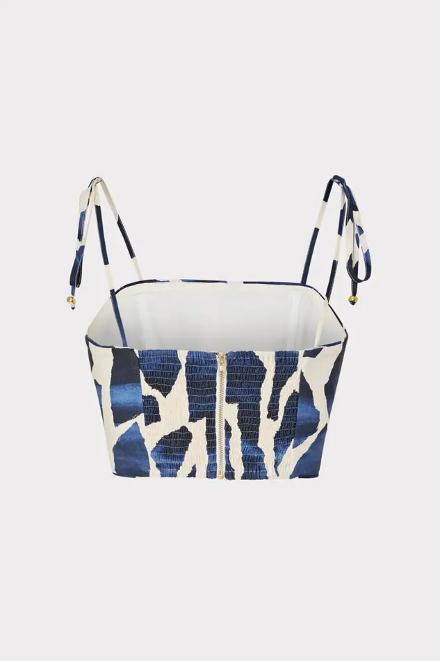 Milly Ocean Puzzle Viscose Linen Tie Top Navy Multi Women Swim and Coverups