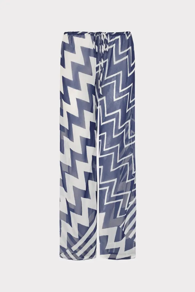 Milly Patchwork Chevron Track Pant Bluewhite Women Swim and Coverups