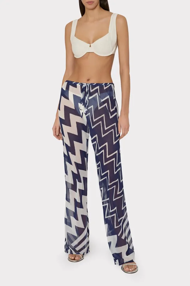 Milly Patchwork Chevron Track Pant Bluewhite Women Swim and Coverups