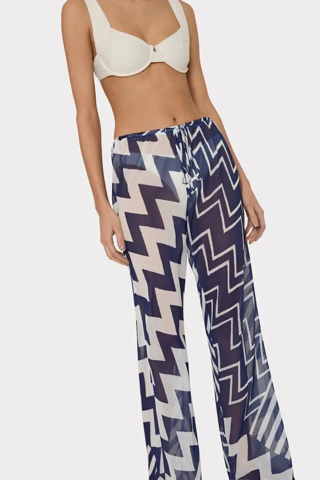 Milly Patchwork Chevron Track Pant Bluewhite Women Swim and Coverups