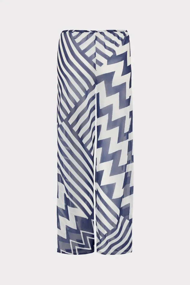Milly Patchwork Chevron Track Pant Bluewhite Women Swim and Coverups