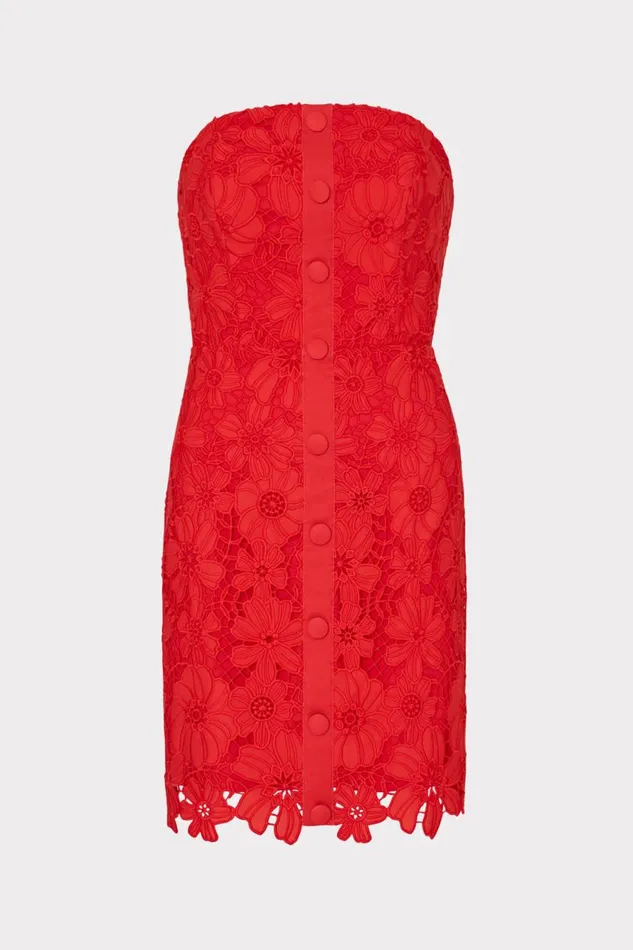 Milly Roja Lace Mini Dress Red Women Dresses
