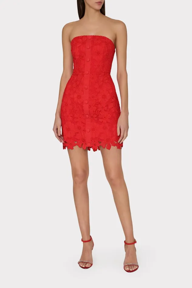 Milly Roja Lace Mini Dress Red Women Dresses