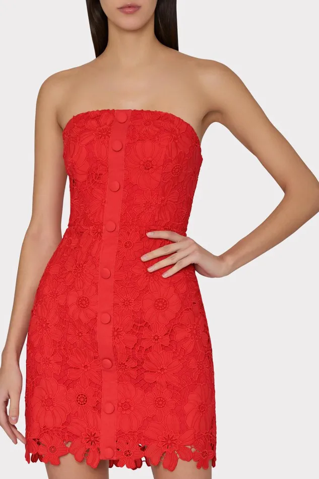 Milly Roja Lace Mini Dress Red Women Dresses