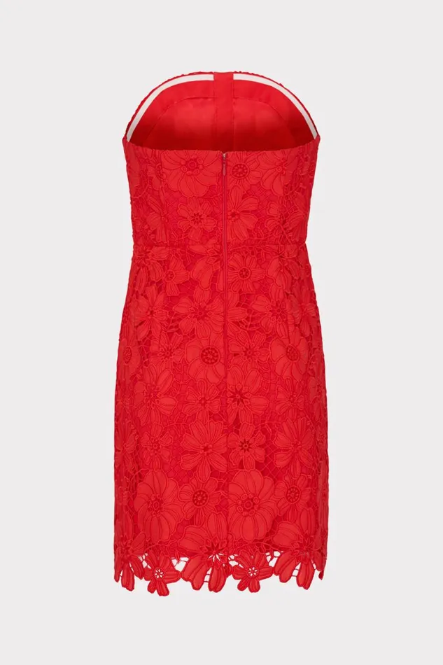 Milly Roja Lace Mini Dress Red Women Dresses