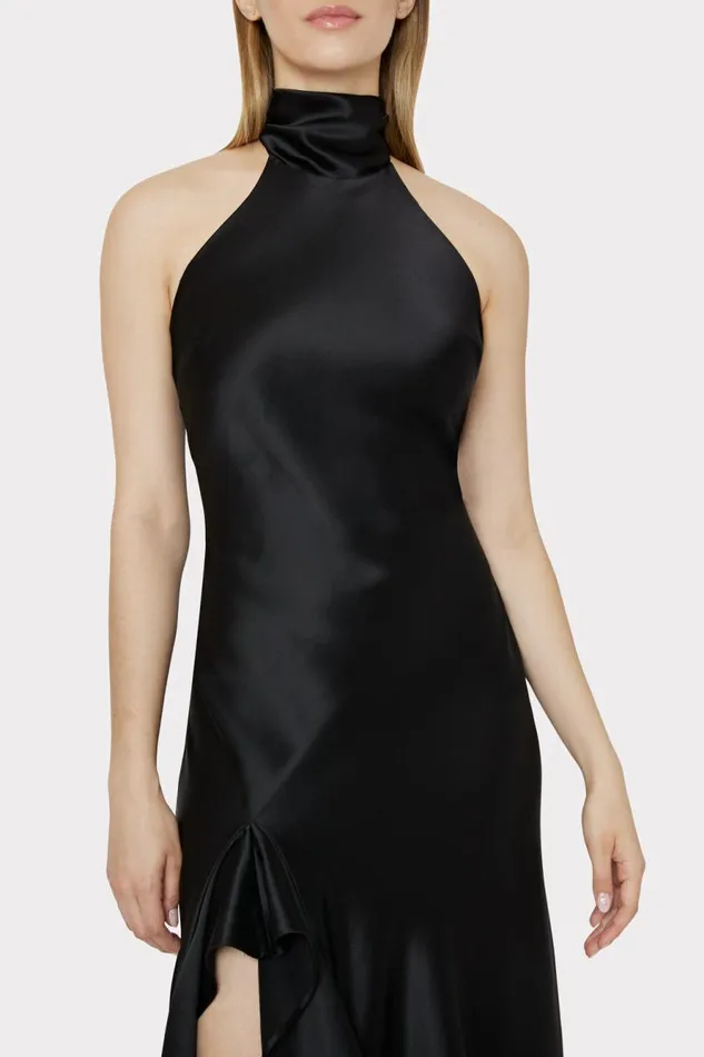 Milly Roux Hammered Satin Gown Black Women Dresses
