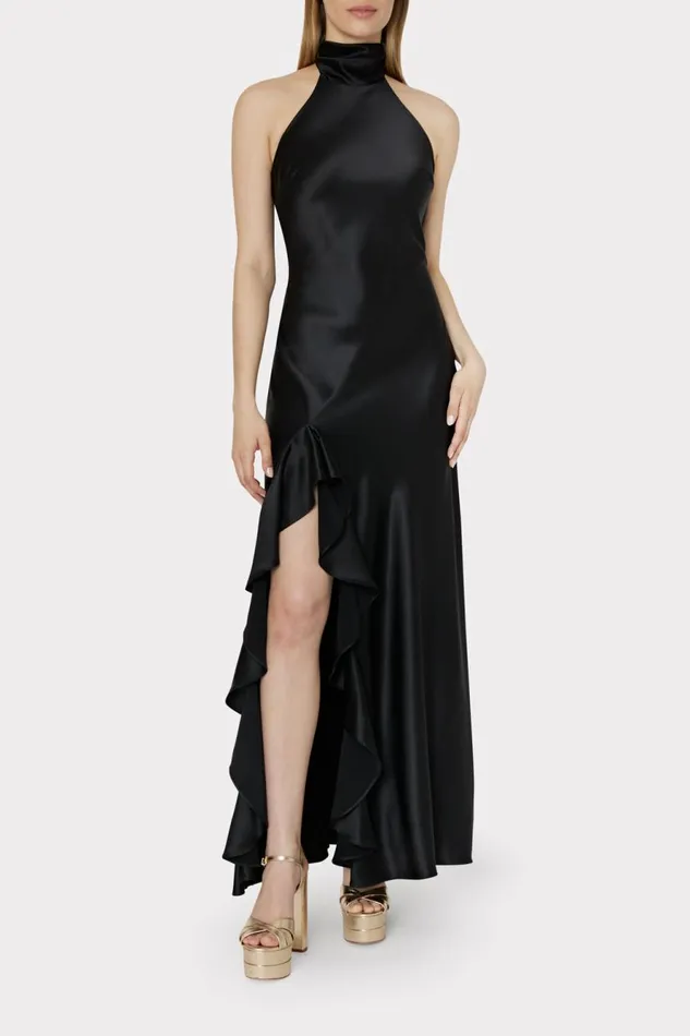Milly Roux Hammered Satin Gown Black Women Dresses