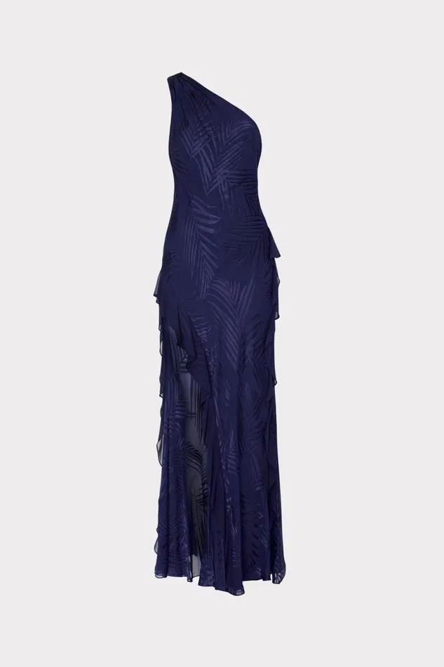 Milly Ryanna Chiffon Devore Dress Navy Women Dresses